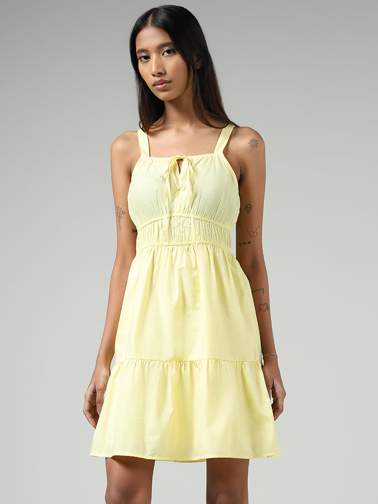 Nuon Light Yellow Cotton Tiered Dress