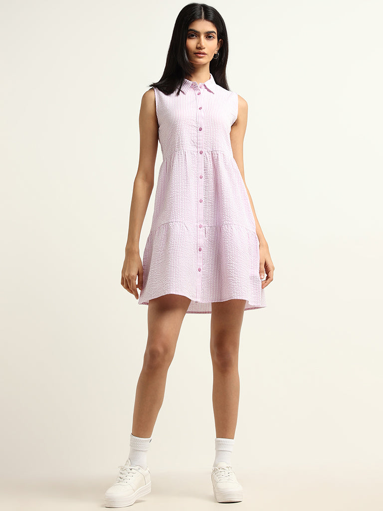 Nuon Pink Striped Cotton Shirt Dress