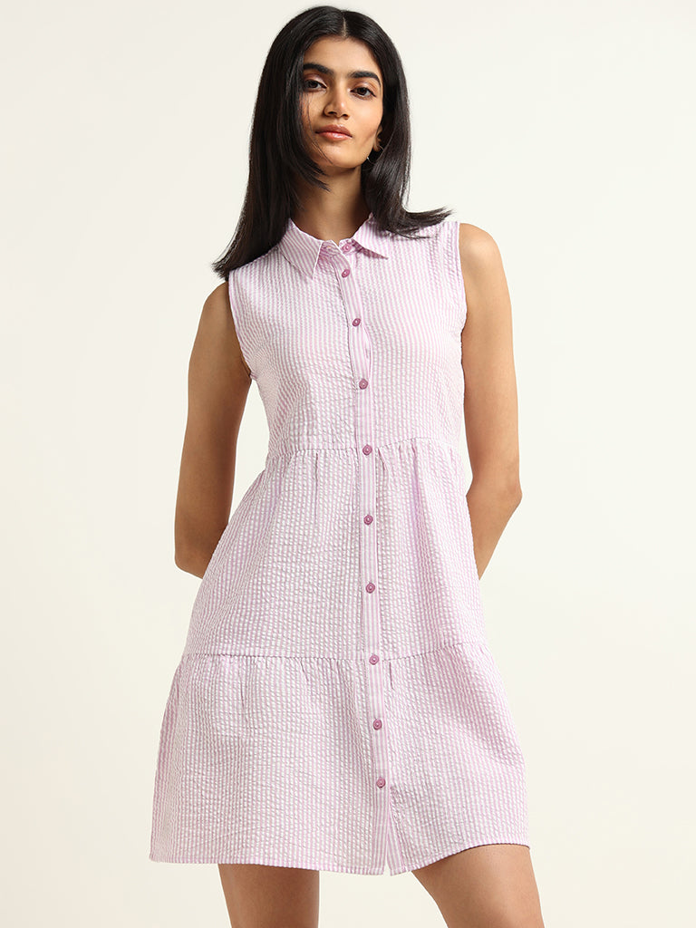 Nuon Pink Striped Shirt Dress