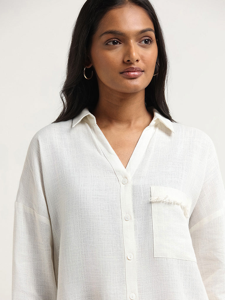 LOV White Blended Linen Button Up Shirt