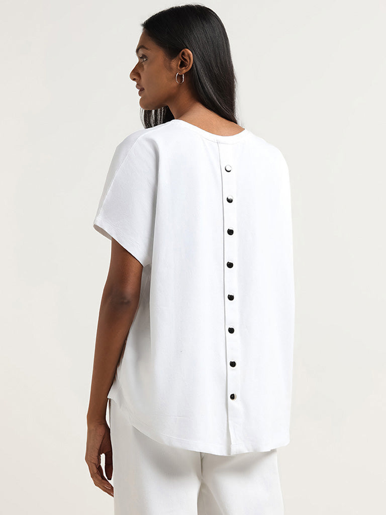 LOV White Printed Buttoned Back T-Shirt
