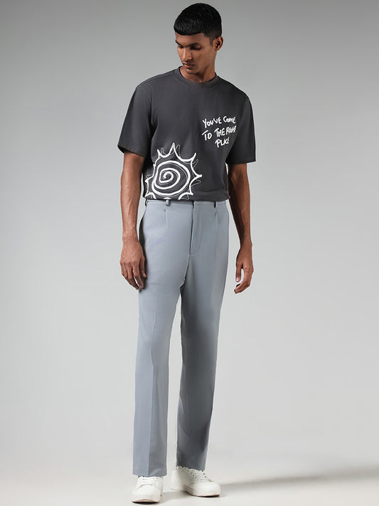 Nuon Grey Typographic Printed Regular Fit T-Shirt