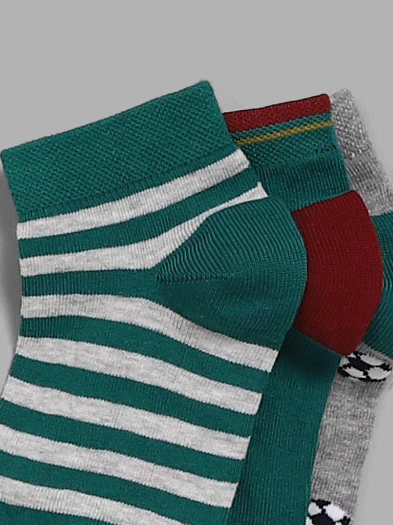 Y&F Kids Green & Grey Football-Themed Socks - Pack of 3