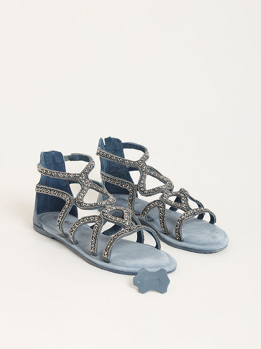 LUNA BLU Blue Embellished Gladiator Sandals