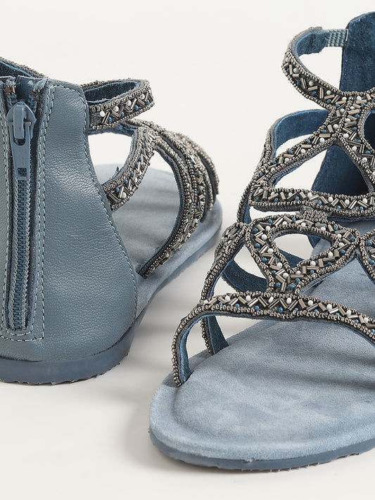 LUNA BLU Blue Embellished Gladiator Sandals
