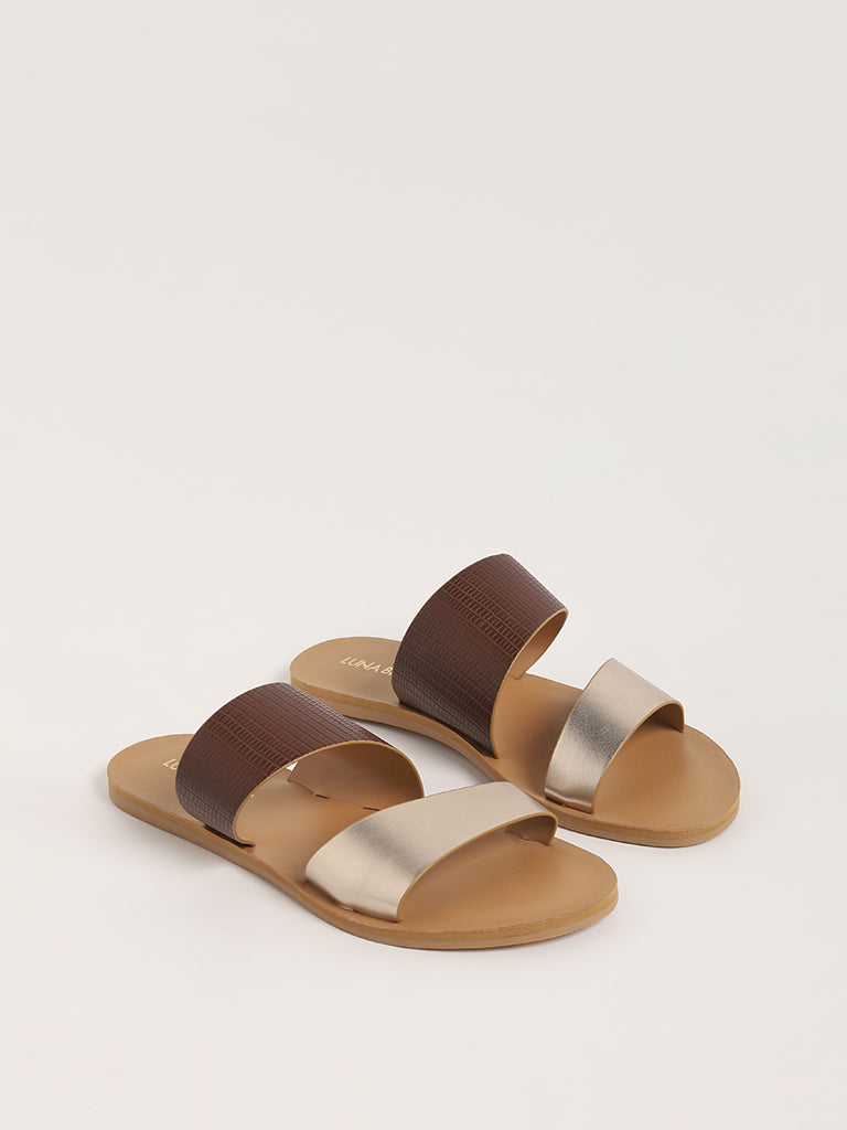 LUNA BLU Gold Two-Strap Sandals