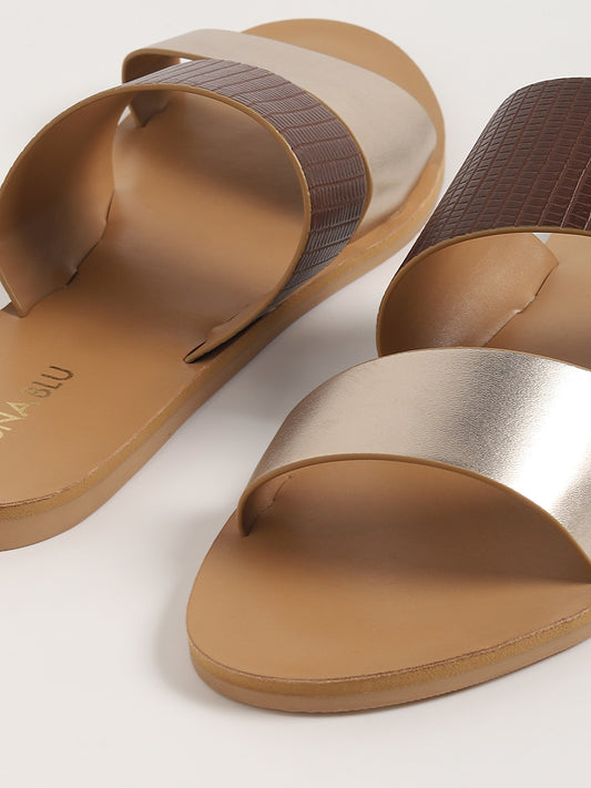 LUNA BLU Gold Two-Strap Sandals