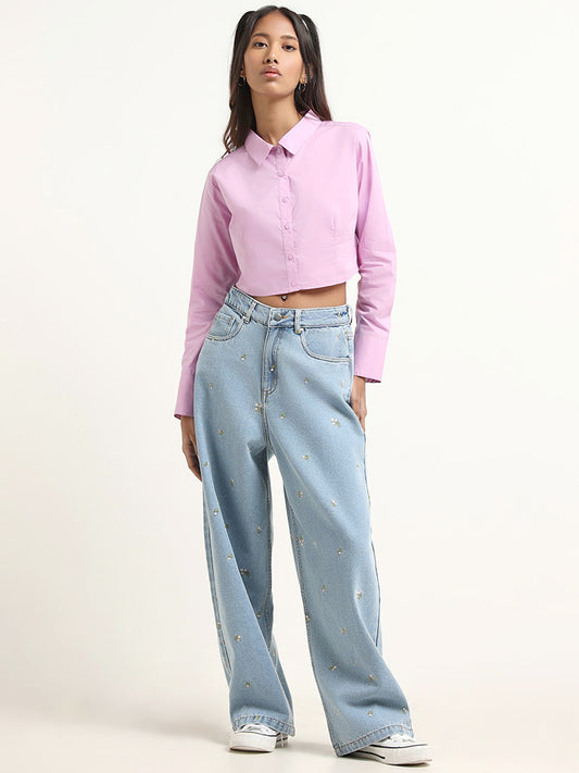 Nuon Light Blue Embroidered Wide Leg Jeans