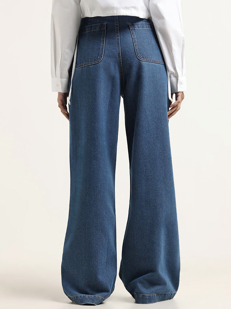 Nuon Dark Blue Wide Leg - Fit High - Rise Jeans