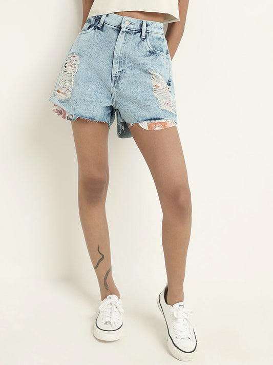 Nuon Mid Blue Ripped Denim Shorts