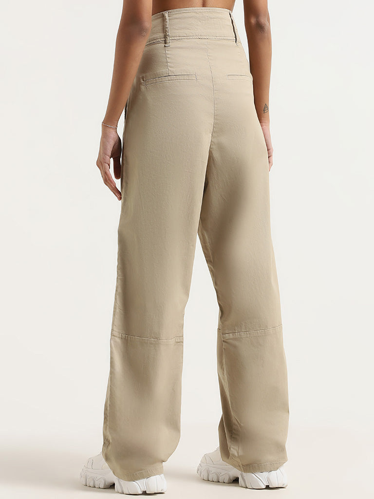 Nuon Plain Beige Cotton Pants