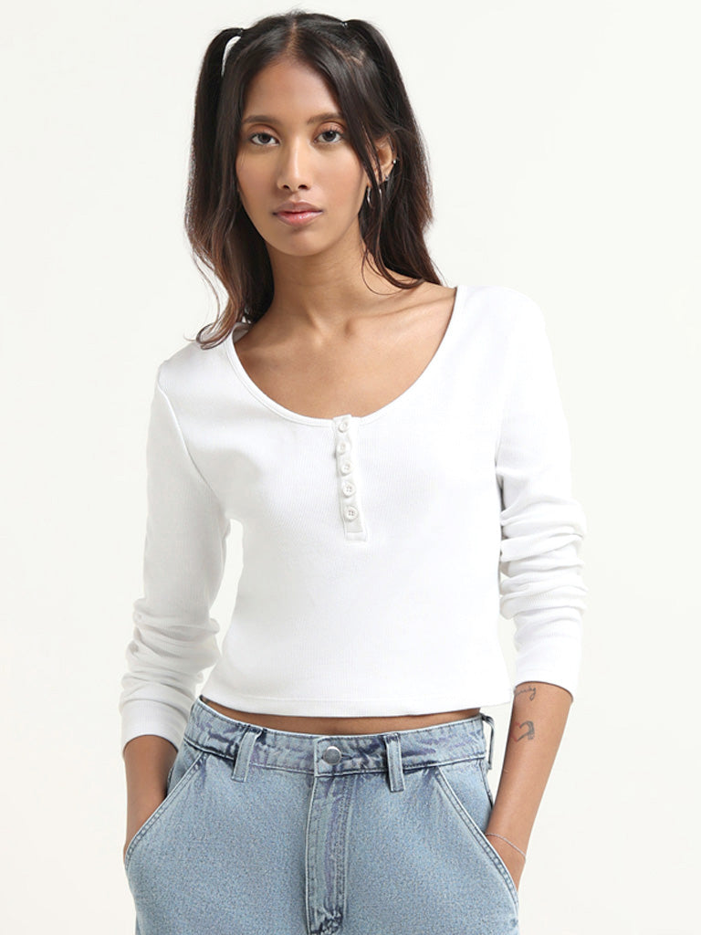 Nuon White Ribbed Top