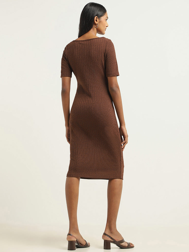 Wardrobe Brown Self-Patterned Dress