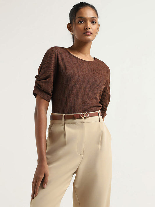 Wardrobe Brown Self-Patterned Top