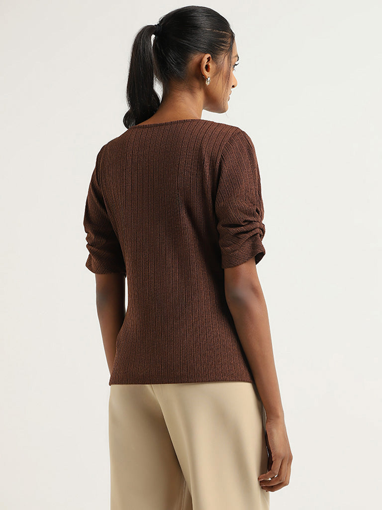 Wardrobe Brown Self-Patterned Top
