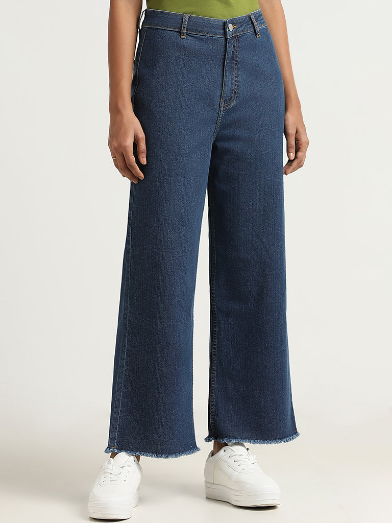 LOV Dark Blue Wide Leg - Fit Mid - Rise Jeans