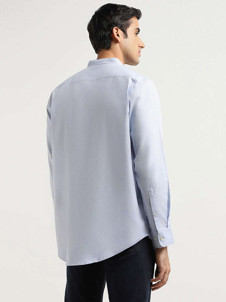 Ascot Blue Solid Relaxed Fit Blended Linen Shirt