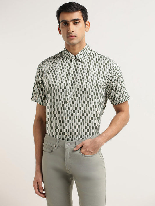 Ascot Green Printed Relaxed Fit Shirt