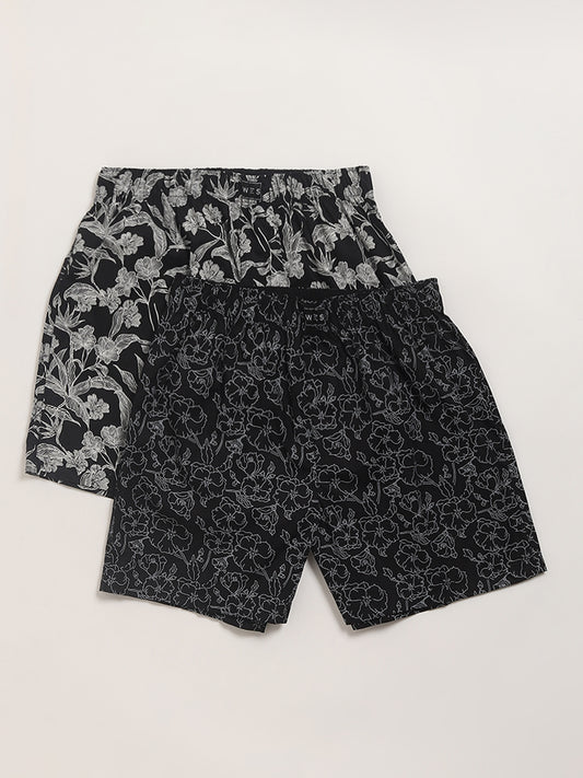 WES Lounge Black Cotton Boxers - Pack of 2