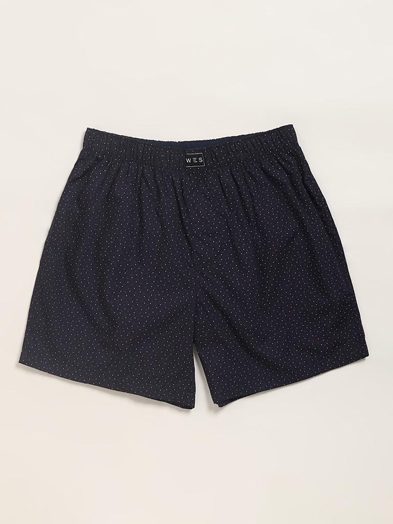 WES Lounge Navy Cotton Boxers - Pack of 2