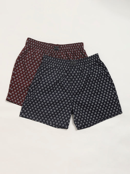 WES Lounge Wine Printed Cotton Boxers - Pack of 2