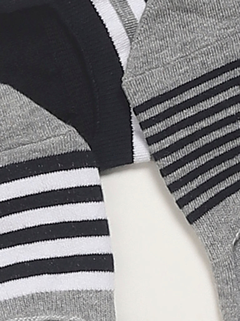 WES Lounge Grey Striped No-Show Cotton Blend Socks - Pack of 3