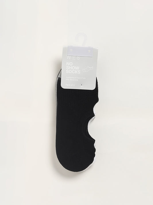 WES Lounge Black No-Show Cotton Socks - Pack of 3