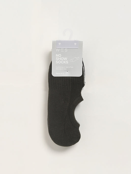 WES Lounge Olive No-Show Cotton Socks - Pack of 3