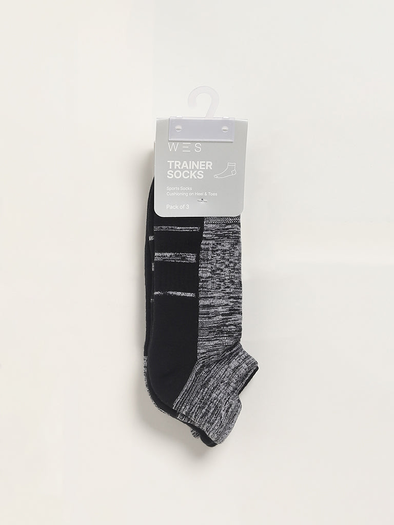 WES Lounge Grey Cotton Trainer Socks - Pack of 3