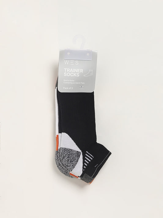 WES Lounge Black Cotton Trainer Socks - Pack of 3
