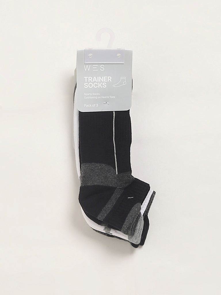 WES Lounge White Ankle Cotton Blend Socks - Pack of 3
