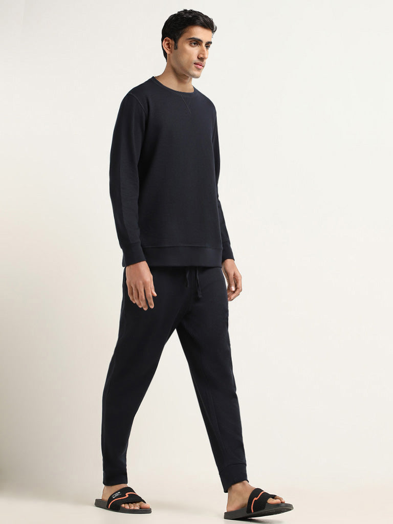 WES Lounge Navy Self-Patterned Joggers