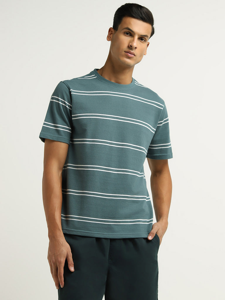 WES Lounge Green Striped Relaxed Fit T-Shirt