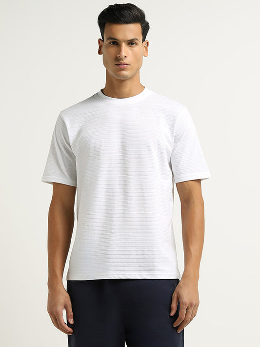 WES Lounge White Textured Cotton Blend Relaxed Fit T-Shirt