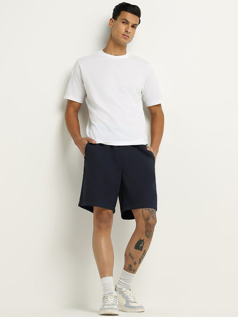 WES Lounge White Textured Relaxed Fit T-Shirt
