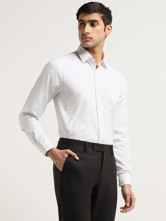 WES Formals White Striped Relaxed Fit Shirt