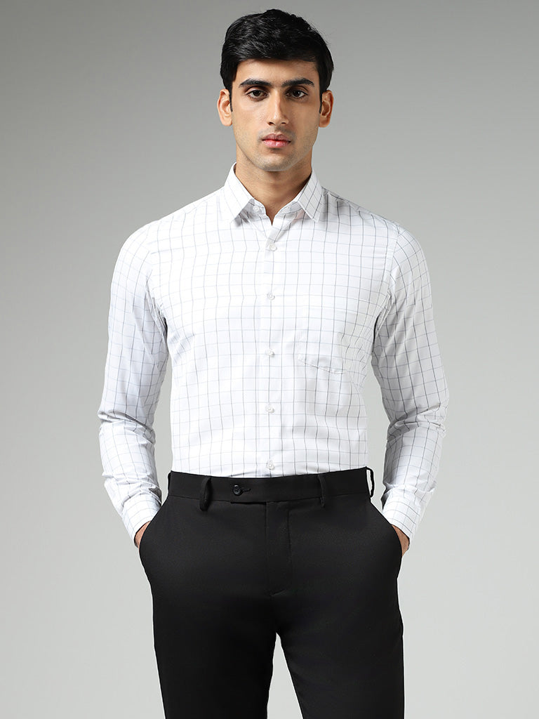 WES Formals White Checked Slim Fit Shirt