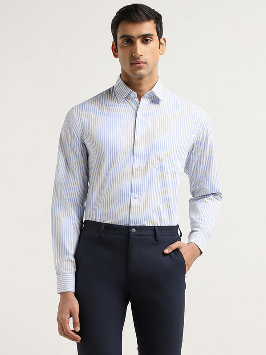 WES Formals Striped White Slim Fit Shirt