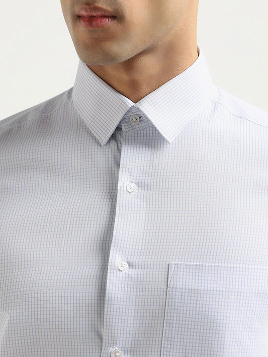 WES Formals Checked White Slim Fit Shirt