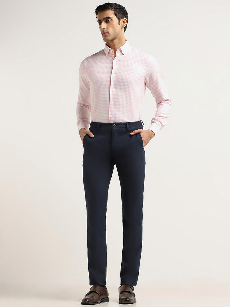 WES Formals Pink Checked Slim Fit Shirt