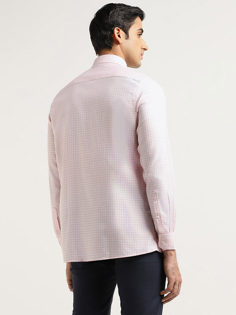 WES Formals Pink Checked Slim Fit Shirt