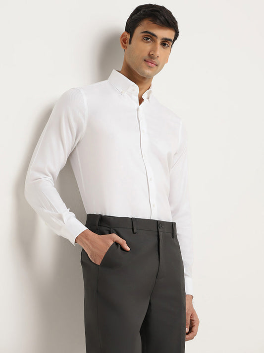 WES Formals White Self-Patterned Slim Fit Shirt