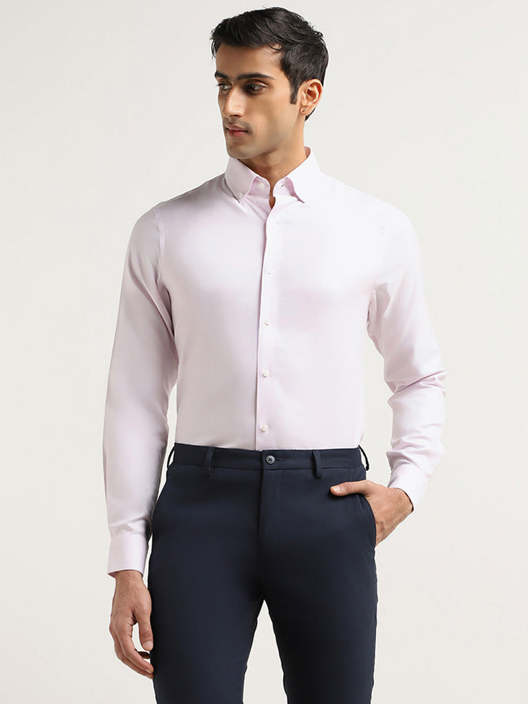 WES Formals Pink Self-patterned Cotton Slim Fit Shirt