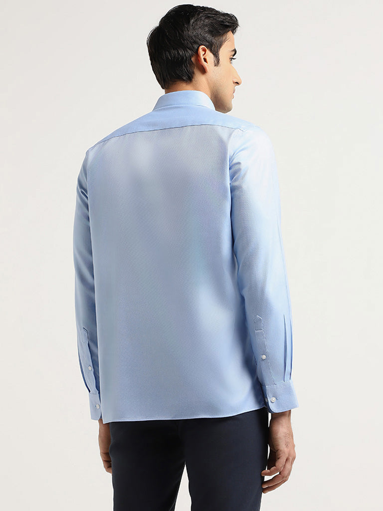 WES Formals Blue Self-Patterned Slim Fit Shirt