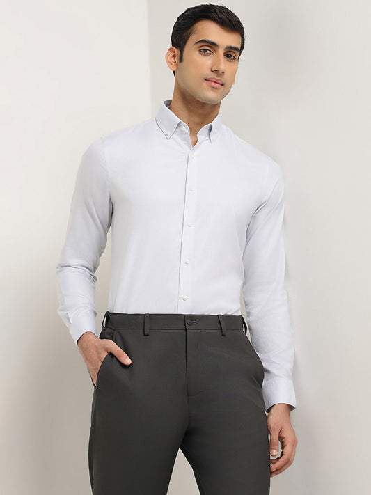 WES Formals Grey Self-Patterned Slim Fit Shirt