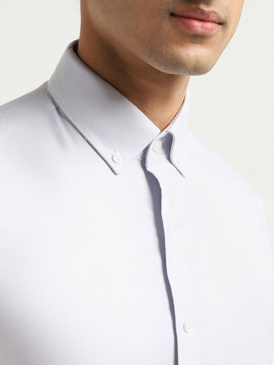 WES Formals Grey Self-Patterned Slim Fit Shirt