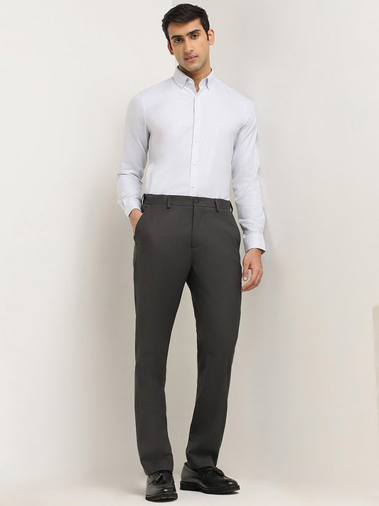 WES Formals Grey Self-Patterned Cotton Slim Fit Shirt