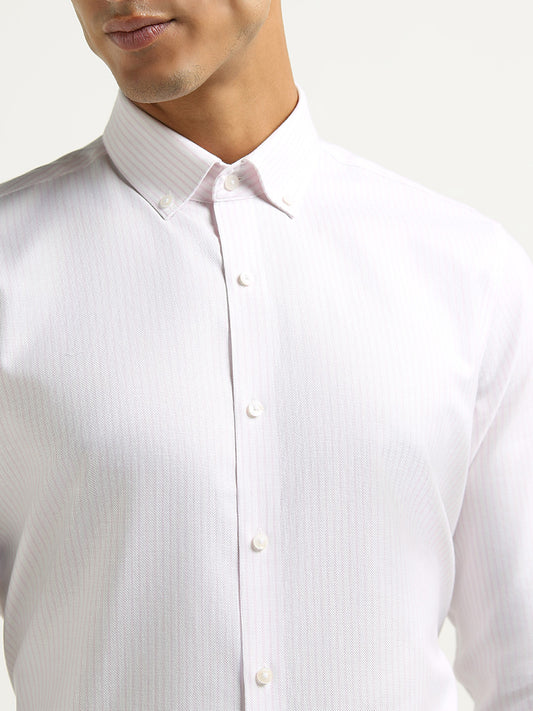 WES Formals Pink Striped Cotton Slim Fit Shirt