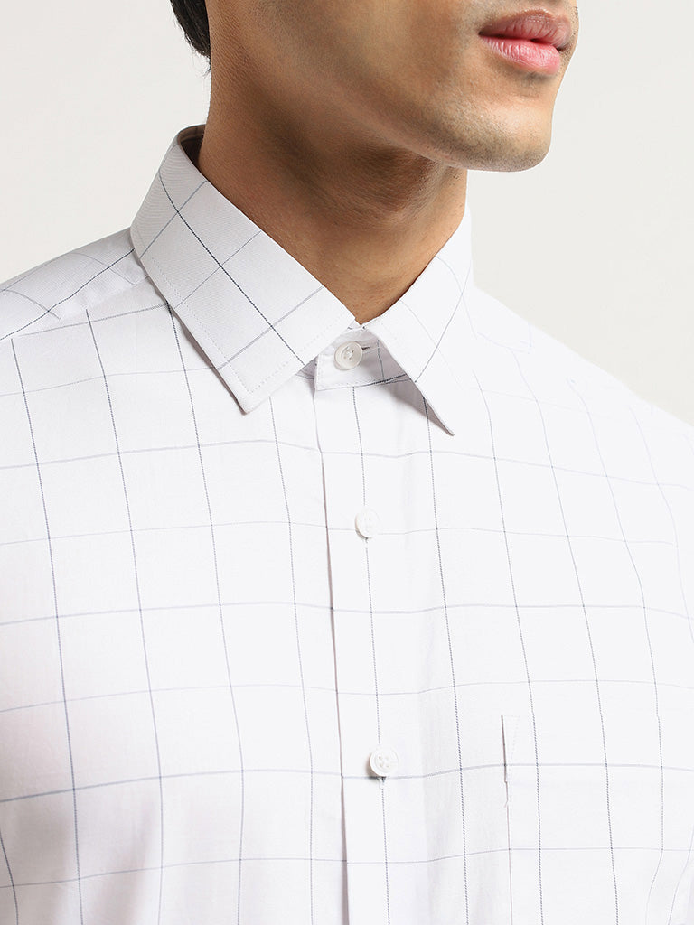 WES Formals White Checked Cotton Relaxed Fit Shirt
