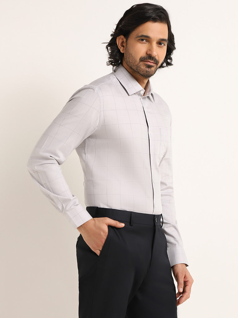 WES Formals Grey Checked Slim Fit Shirt
